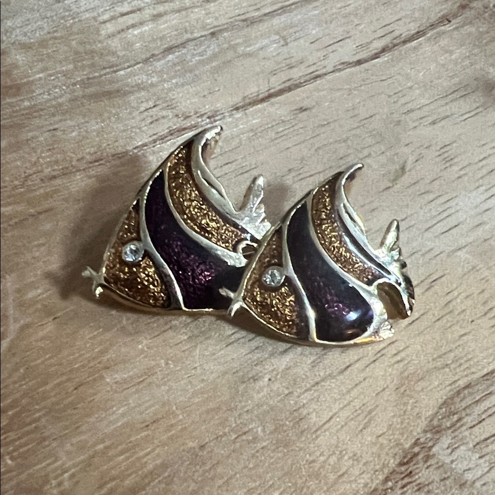 Gold and Purple Fish-Shaped Brooch